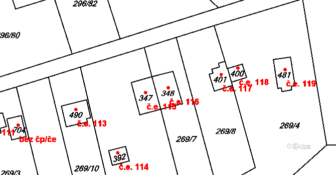 Libeř 116 na parcele st. 348 v KÚ Libeř, Katastrální mapa
