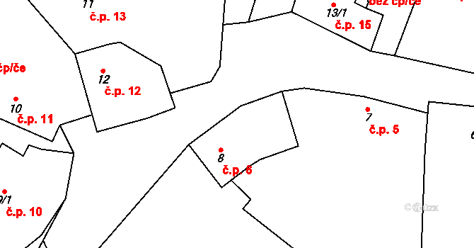 Chmelná 6, Sušice na parcele st. 8 v KÚ Velká Chmelná, Katastrální mapa