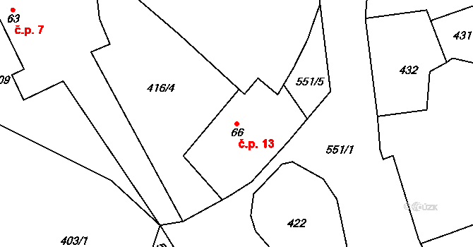 Radlín 13, Heřmanův Městec na parcele st. 66 v KÚ Chotěnice, Katastrální mapa