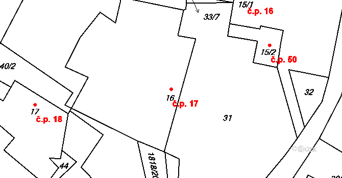 Mičovice 17 na parcele st. 16 v KÚ Mičovice, Katastrální mapa