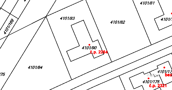 Černošice 2264 na parcele st. 4101/90 v KÚ Černošice, Katastrální mapa
