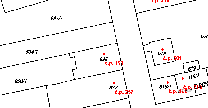 Velké Opatovice 191 na parcele st. 635 v KÚ Velké Opatovice, Katastrální mapa