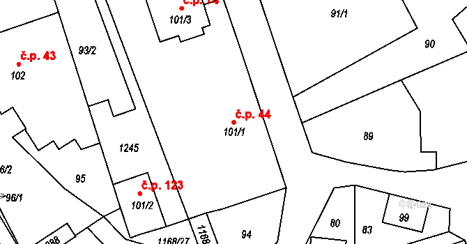 Chromeč 44 na parcele st. 101/1 v KÚ Chromeč, Katastrální mapa
