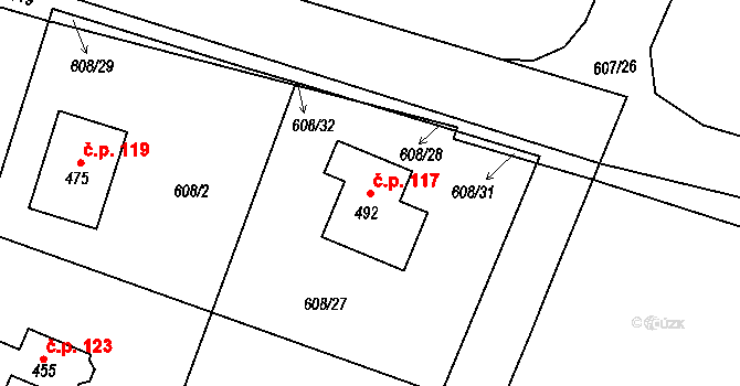 Hostouň 117 na parcele st. 492 v KÚ Hostouň u Horšovského Týna, Katastrální mapa