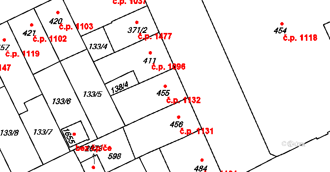 Nový Jičín 1132 na parcele st. 455 v KÚ Nový Jičín-Dolní Předměstí, Katastrální mapa