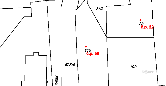 Krušovice 36 na parcele st. 110 v KÚ Krušovice, Katastrální mapa
