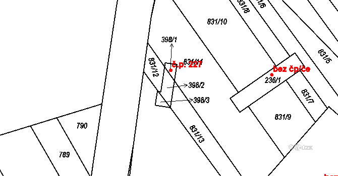 Nemojany 227 na parcele st. 398/2 v KÚ Nemojany, Katastrální mapa