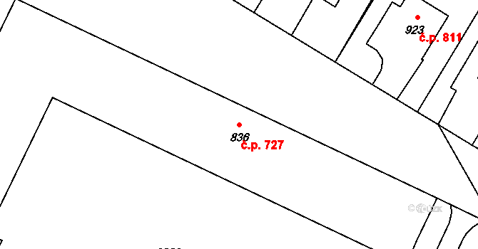 Blatná 727 na parcele st. 836 v KÚ Blatná, Katastrální mapa