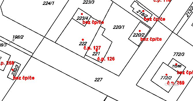 Senec 126, Zruč-Senec na parcele st. 221 v KÚ Senec u Plzně, Katastrální mapa