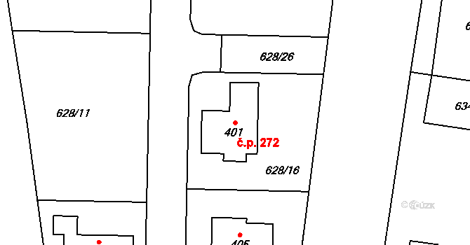 Dolní Lukavice 272 na parcele st. 401 v KÚ Dolní Lukavice, Katastrální mapa