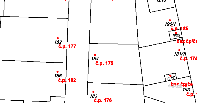 Blšany 175 na parcele st. 184 v KÚ Blšany, Katastrální mapa