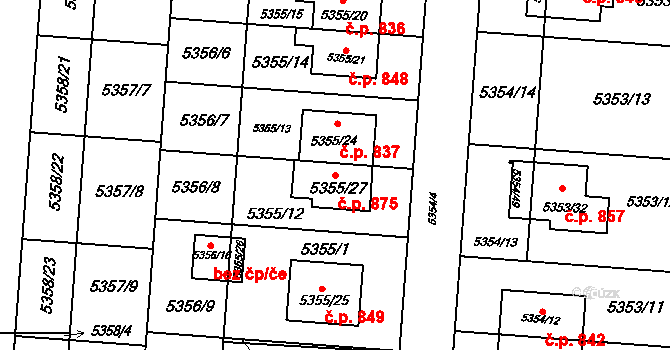 Střelice 875 na parcele st. 5355/27 v KÚ Střelice u Brna, Katastrální mapa