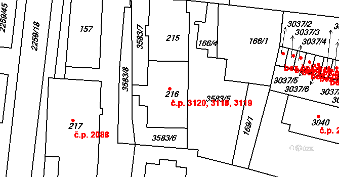 Havlíčkův Brod 3118,3119,3120 na parcele st. 216 v KÚ Havlíčkův Brod, Katastrální mapa