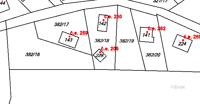 Klokočovská Lhotka 205, Klokočov na parcele st. 228 v KÚ Klokočov, Katastrální mapa