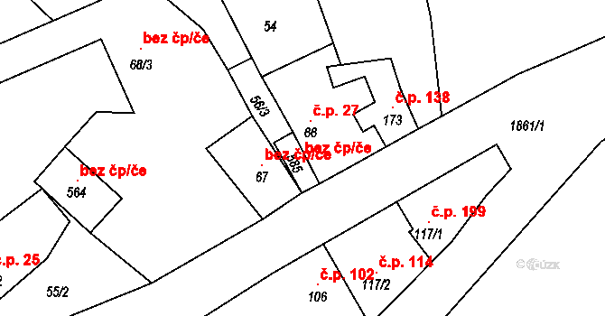 Bečov 97044113 na parcele st. 585 v KÚ Bečov u Mostu, Katastrální mapa
