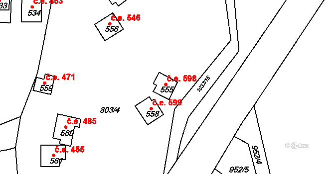 Šťáhlavy 598 na parcele st. 555 v KÚ Šťáhlavy, Katastrální mapa