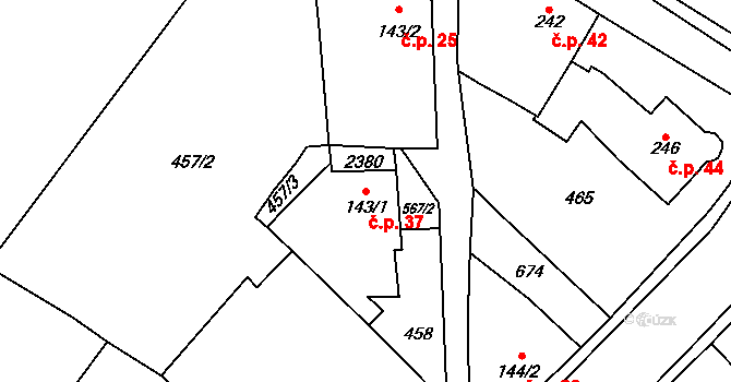 Otonovice 37, Hrubčice na parcele st. 143/1 v KÚ Hrubčice, Katastrální mapa