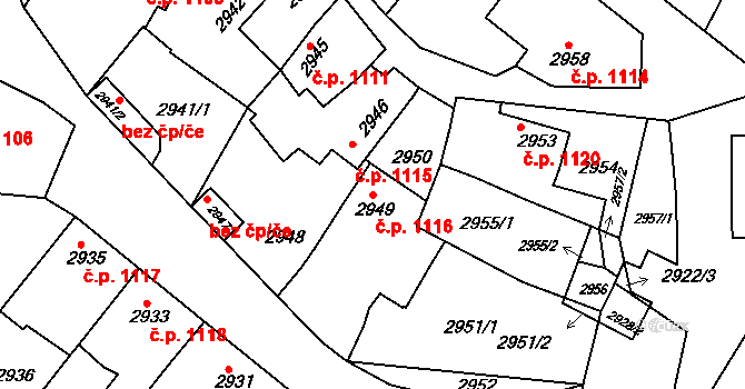 Rakšice 1116, Moravský Krumlov na parcele st. 2949 v KÚ Moravský Krumlov, Katastrální mapa