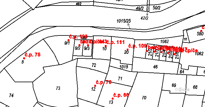 Kokory 111 na parcele st. 10 v KÚ Kokory, Katastrální mapa