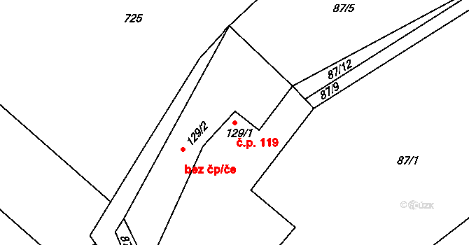 Třebešice 119 na parcele st. 129/1 v KÚ Třebešice, Katastrální mapa