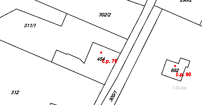 Skuhrov 76 na parcele st. 454 v KÚ Skuhrov u Železného Brodu, Katastrální mapa