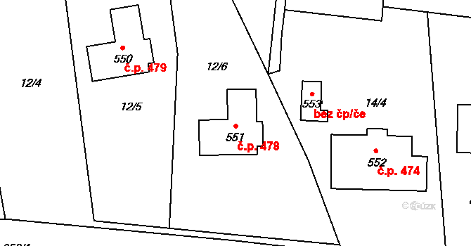 Kokonín 478, Jablonec nad Nisou na parcele st. 551 v KÚ Kokonín, Katastrální mapa