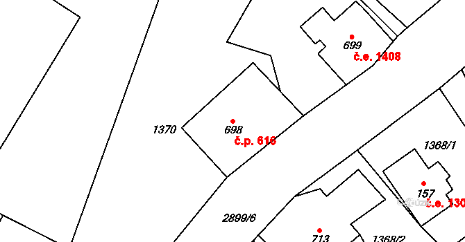 Kořenov 616 na parcele st. 698 v KÚ Polubný, Katastrální mapa