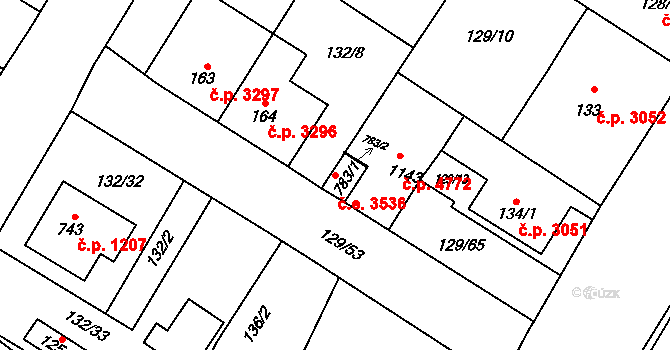Jihlava 3536 na parcele st. 783/1 v KÚ Bedřichov u Jihlavy, Katastrální mapa