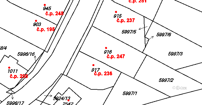 Telč-Štěpnice 247, Telč na parcele st. 916 v KÚ Telč, Katastrální mapa
