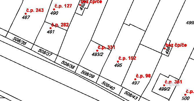Tetčice 331 na parcele st. 493/2 v KÚ Tetčice, Katastrální mapa