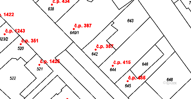 Ratíškovice 357 na parcele st. 642 v KÚ Ratíškovice, Katastrální mapa