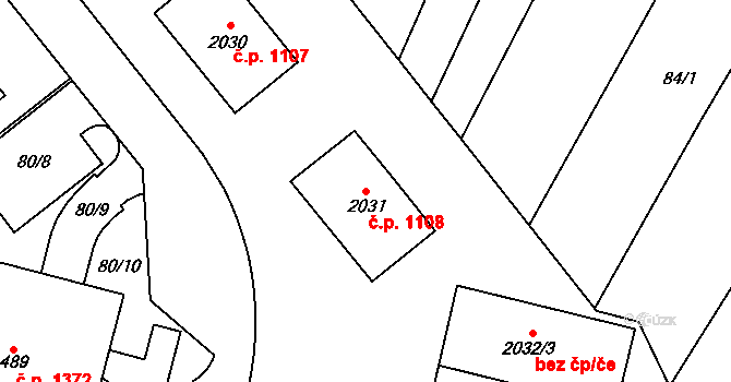 Kyjov 1108 na parcele st. 2031 v KÚ Kyjov, Katastrální mapa