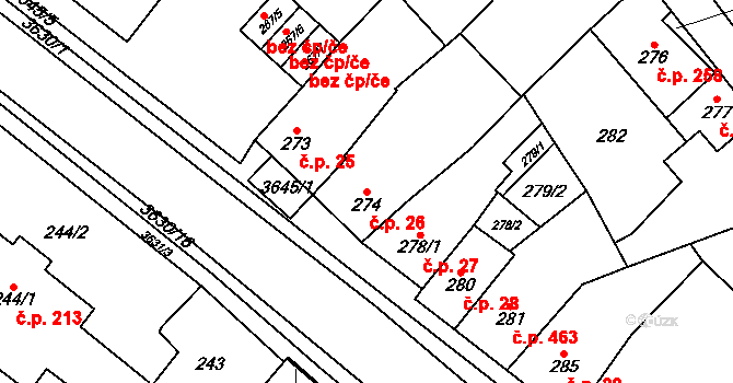 Vyškov-Předměstí 26, Vyškov na parcele st. 274 v KÚ Vyškov, Katastrální mapa