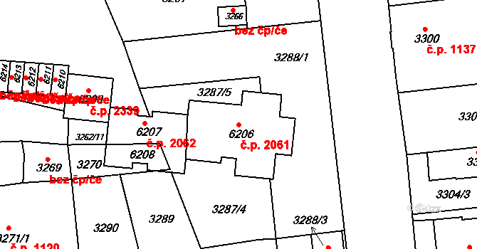 Pod Bezručovým vrchem 2061, Krnov na parcele st. 6206 v KÚ Krnov-Horní Předměstí, Katastrální mapa