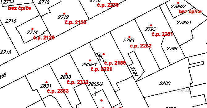 Kladno 2186 na parcele st. 2837 v KÚ Kladno, Katastrální mapa