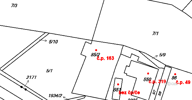 Břilice 163, Třeboň na parcele st. 85/2 v KÚ Břilice, Katastrální mapa