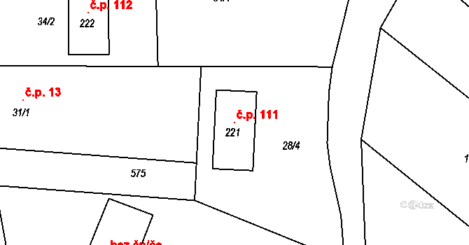 Bítouchov 111 na parcele st. 221 v KÚ Bítouchov u Mladé Boleslavi, Katastrální mapa