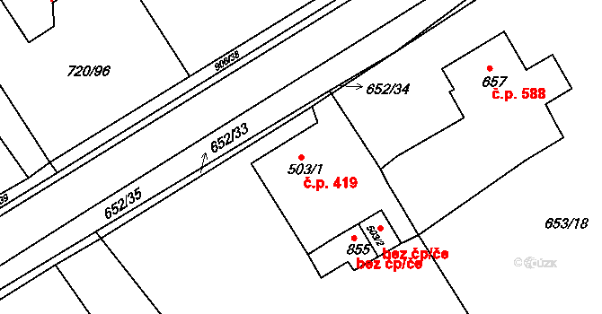 Osek 419 na parcele st. 503/1 v KÚ Osek u Duchcova, Katastrální mapa