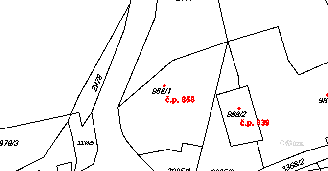 Lomnice nad Popelkou 858 na parcele st. 988/1 v KÚ Lomnice nad Popelkou, Katastrální mapa