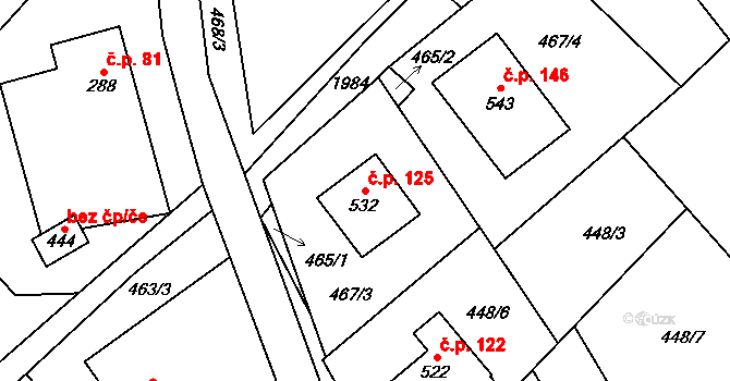 Doubravice 125, Hrubá Skála na parcele st. 532 v KÚ Hrubá Skála, Katastrální mapa
