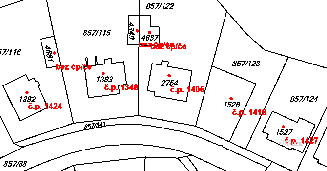 Blansko 1405 na parcele st. 2754 v KÚ Blansko, Katastrální mapa