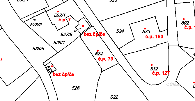 Osek 73 na parcele st. 524 v KÚ Osek u Hořovic, Katastrální mapa