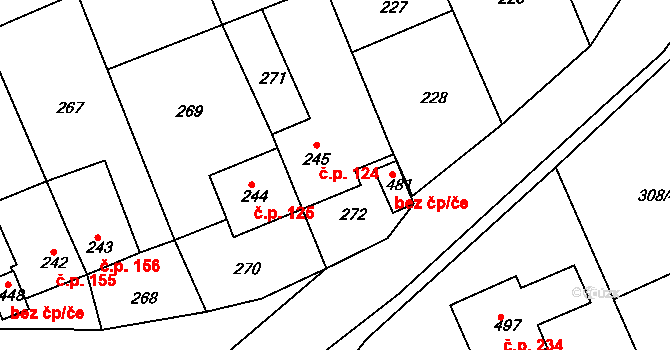 Nový Jáchymov 124 na parcele st. 245 v KÚ Nový Jáchymov, Katastrální mapa