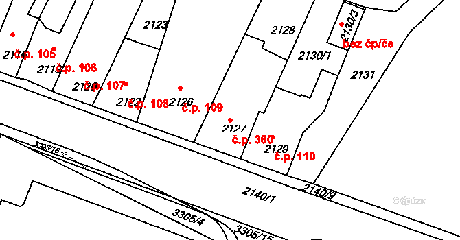 Mimoň I 360, Mimoň na parcele st. 2127 v KÚ Mimoň, Katastrální mapa