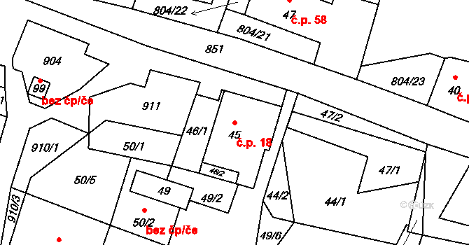 Mukařov 18, Lovečkovice na parcele st. 45 v KÚ Mukařov u Úštěku, Katastrální mapa