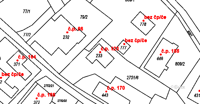 Lužná 123 na parcele st. 233 v KÚ Lužná u Vsetína, Katastrální mapa