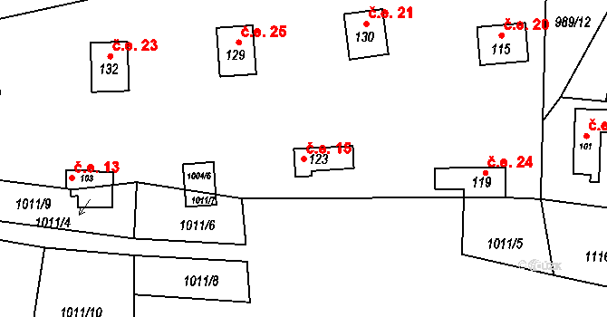 Číhalín 15 na parcele st. 123 v KÚ Číhalín, Katastrální mapa