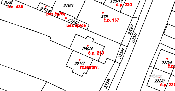 Jehnice 210, Brno na parcele st. 380/4 v KÚ Jehnice, Katastrální mapa