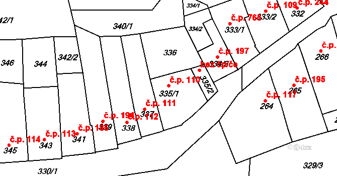 Žebětín 110, Brno na parcele st. 335/1 v KÚ Žebětín, Katastrální mapa