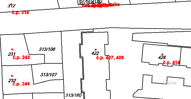 Černčice 406,407 na parcele st. 422 v KÚ Černčice u Loun, Katastrální mapa